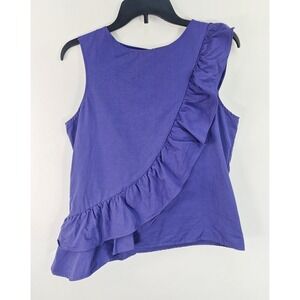 Tyler Boe Top Women's S Assymetrical Ruffle Purple Sleeveless Slant Hem Linen